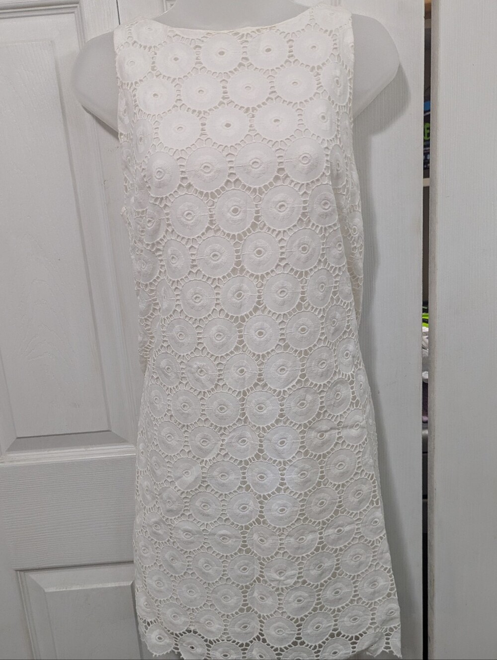 White A-line Cotton Medallion Dress #193